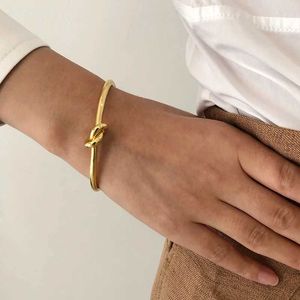 Bangle Verander de kleur Brass Knot Charm Bangles dames sieraden ol designer t-show party runway bohemian trend Japan ins Q240506