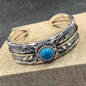 Brangle NY Kaohsiung Feather Turquoise Open Bracelet Xiang Xu personnalisé Retro Made Old Pure Line for Men and Women