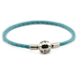 Bracelet en cuir avec fermoir bleu océan, bijoux en argent sterling 100% 925, livraison gratuite