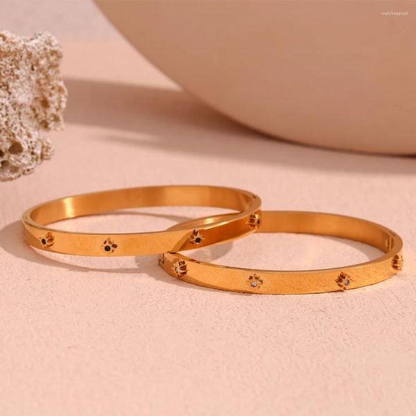 Brazalete octogonal estrella pulsera con cierre de circón brazaletes chapados en oro de 18 quilates joyería de acero inoxidable resistente al agua para mujeres