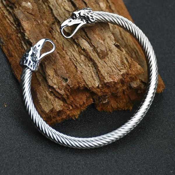 Bracelet Odin Raven Bracelet Acier Inoxydable Viking EagleCrow Head BangleBracelet Rune Amulet Homme