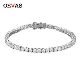 Bangle OEVAS 100% 925 argent Sterling 3/4mm véritable Moissanite pierre précieuse Bracelet charme mariage Tennis chaîne Bracelet bijoux fins en gros