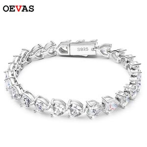 Bangle Oevas 100% 925 Sterling Silver 7*7mm Hart Hoge koolstof Diamant Luxe armband voor vrouwen Sparkling Wed Party Fine Jewelry Gifts