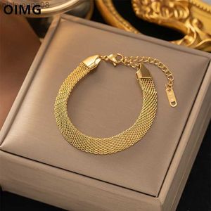 Bangle OIMG 316L Roestvrij Staal Goud Kleur Geweven Mesh Ketting Armband Voor Vrouwen Meisje Niet Vervagen Eenvoudige Punk JewelryL2403