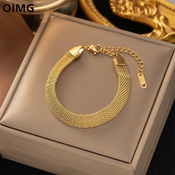 Brangle OIMG 316l en acier inoxydable Gold Couleur de couleur tissée bracelet Chaîne Bracelet pour femmes Girl Not Fade Simple Punk Jewelryl240417