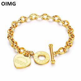Bangle OIMG 316l en acier inoxydable Gold Fashion Punk coeur en forme de boucle ot Bracelet Bohemian bijoux élégant Q240522