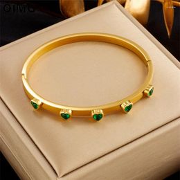 Bangle OIMG 316L Roestvrij Staal Vergulde Luxe Groene Zirconia Hartvormige Armband Voor Vrouwen Meisjes Sieraden Geen Vervaging