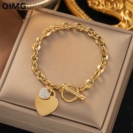 Bangle OIMG 316L roestvrij staal verguld waterdicht geometrisch hart hanger armband voor vrouwen meisje niet vervagen groothandel ldd240312