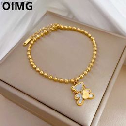 Bangle OIMG 316l en acier inoxydable Gold plaqué mignon coeur ours bracelet suspendu pour les femmes joaillerie gothique punk rétro Wholesalel2403