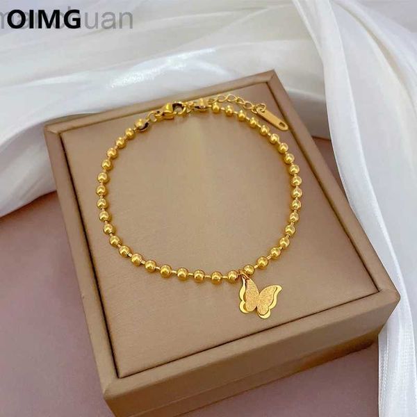 Bracelet OIMG 316L en acier inoxydable plaqué or Bracelet étanche mignon tempérament papillon perles chaîne bracelet pour femmes fille pas de décoloration ldd240312