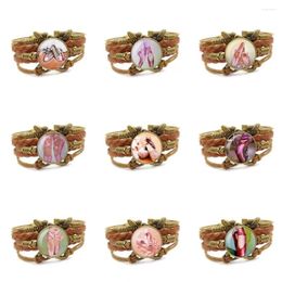 Commande de bracelet pour femme, Vintage, pantoufles de ballerine rose, bijoux avec cabochon en verre plaqué multicouche marron