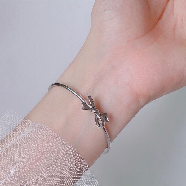 Bangle Original 925 timbre argent mignon romantique noeud Bracelets pour femmes mode Bracelets fête mariage accessoires bijoux cadeauxBangle