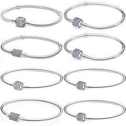 Bracelet Original 925 Sterling Argent Bleu Violet Sparkling Barrel Fermoir Serpent Chaîne Bracelet Pour Perle Charme Bijoux À Bricoler Soi-Même 230216