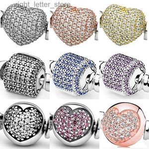 Bangle Original 925 Silver Silver Sparkling avec un fermoir en cristal Pave Love Heart for Trendy Bracelet Perles et Charmant Bijoux YQ240409