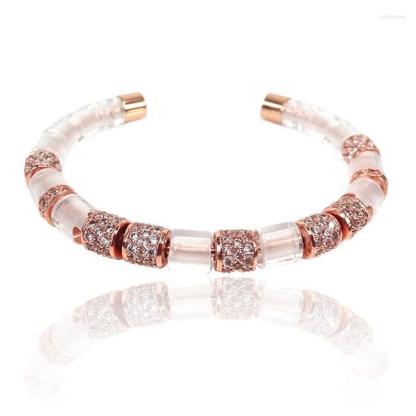 Brazalete Original Anil Arjandas Pulsera Color oro rosa con tubo CZ blanco Cuarzo claro Atado Mujeres Hombres Brazaletes Regalo de joyería