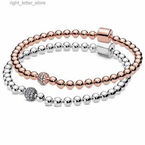 Brangle de perles d'or rose original et bracelet coulissant en cristal pavé Fit 925 Bracelet en argent sterling charmant bricolage bijoux européen yq240409