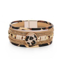 Brazalete ORNAPEADIA 2023 pulsera bohemia de moda para mujeres niñas crin de caballo tejido patrón de leopardo hebilla magnética brazaletes joyería