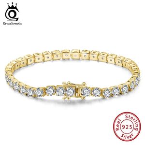Bangle Orsa Jewels Authentic 925 Bracelet de tennis en argent sterling Zirconia 14K Bijoux bracelet en or Men des femmes Chaîne Hand SB9514K