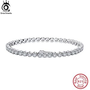 Bangle Orsa Jewels Bezel Setting Round Zirconia Tennis Bracelet For Man Woman Real S925 Silver Luxury Tennis Chain Female Jewelry SB133