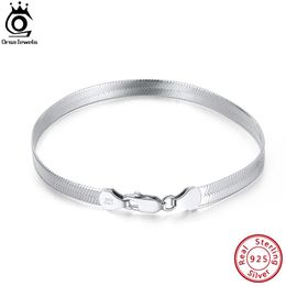 Bangle Orsa Jewels Sterling Sier Punk 3 mm/4,5 mm Flexibele platte visgraatkettingarmband voor vrouwen Men Fahsion Sieraden SB107