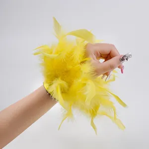 Bracelet en plumes d'autruche, manches de poignet pour femmes, manchettes en vraie fourrure, Bracelet à pression sur chemises en Satin élégantes