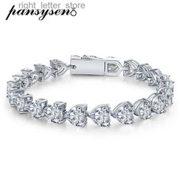 Bangle Pansysen 100% 925 Sterling Silver 1CT Hartgesneden sprankelende hoge koolstof diamant charme ketting armband bruiloftsfeest voortreffelijke sieraden yq240409