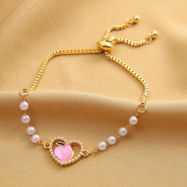 Brazalete de perlas y corazón, conjunto de pulseras Bohiam, pulsera ajustable de Color dorado para mujeres, accesorios de joyería románticos bonitos a la moda para niñas