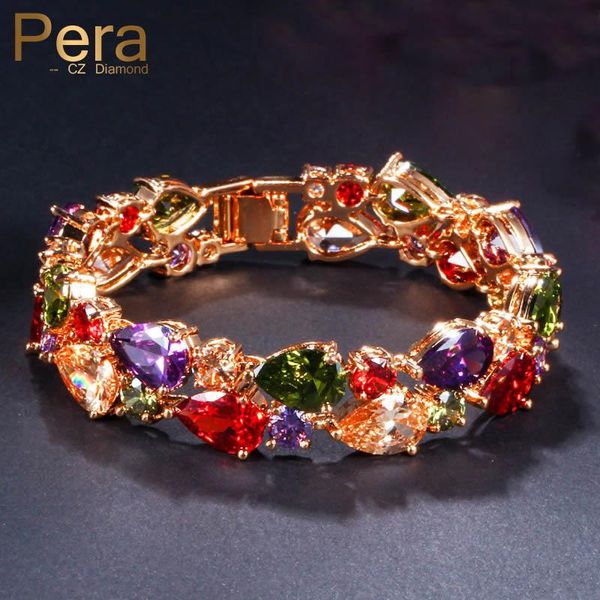 Brazalete Pera de lujo Color oro amarillo Mona Lisa pulseras de mujer multicolor CZ Zirconia brazalete brillante accesorios de joyería de fiesta B132