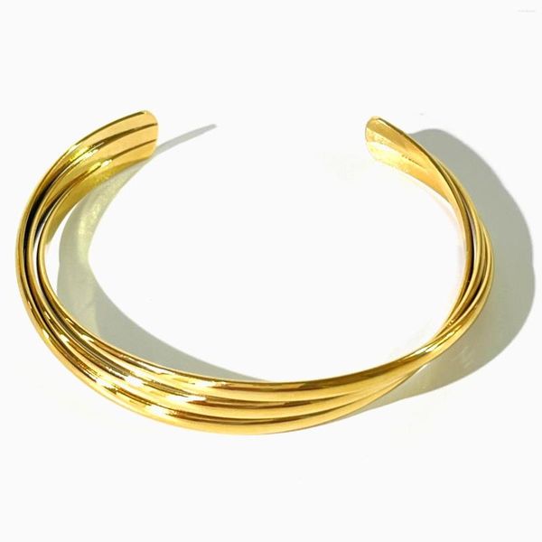 Brazalete Peri'sbox de acero inoxidable chapado en oro macizo, pulseras abiertas cruzadas para mujer, brazaletes anchos de giro minimalista, joyería