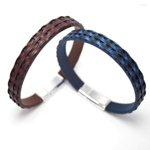 Bangle gepersonaliseerde gevlochten reliëf faux lederen armband bruine wikkel met veilige zinklegering schuifslot magnetische sluiting