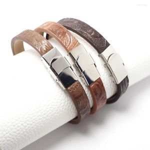 Bracelet personnalisé en simili cuir gaufré, cordon marron avec fermoir amovible sécurisé en acier inoxydable