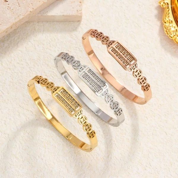 Bangle Personality Hollow Out Abacus Gold Coin Chain pour femme Bracelets plaqués en acier inoxydable BEUID