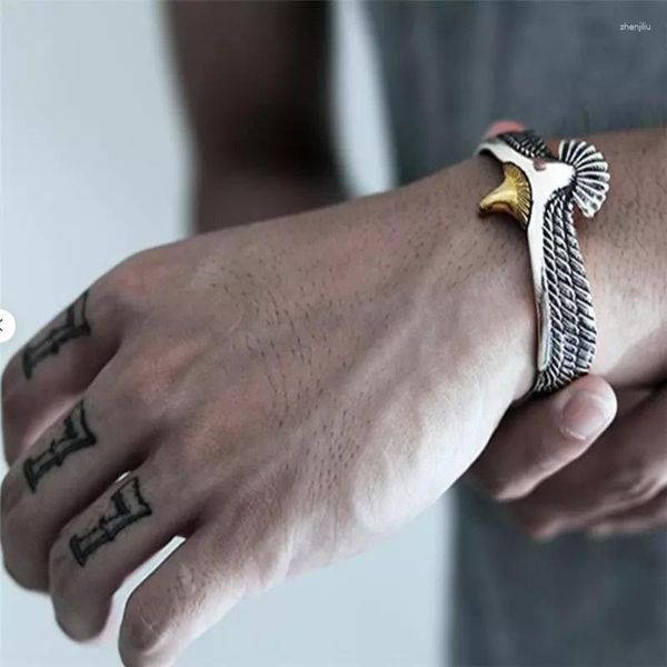 Bracelet personnalité Vintage plume bracelets couleur argent ouvert pour hommes réglable bijoux poignet cadeau avec boîte en bois