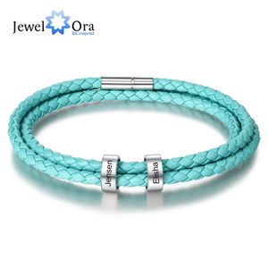 Bracelet personnalisé 2 noms perles bracelets à breloques pour femmes hommes unisexe gravure personnalisée en acier inoxydable bracelet en cuir cadeau amant 231023