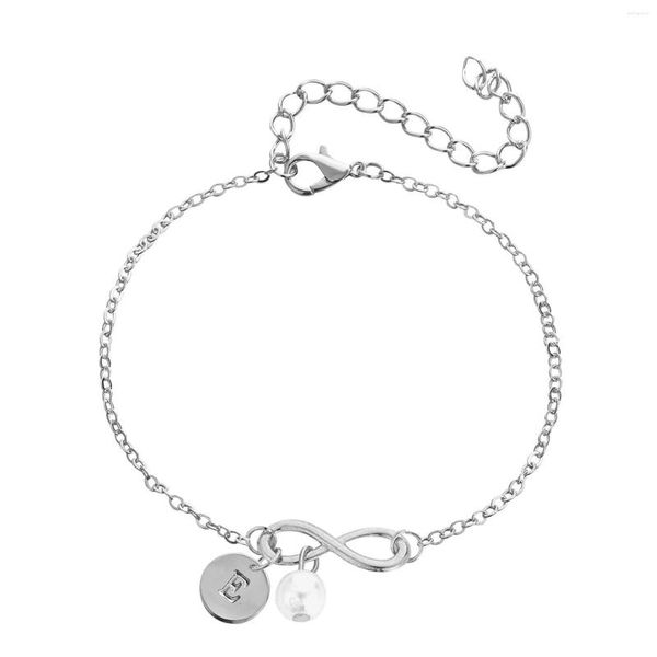 Brazalete Pulsera inicial personalizada Chapado en plata 26 Letras 8 Forma Perla Disco delicado Nombre Reloj resistente