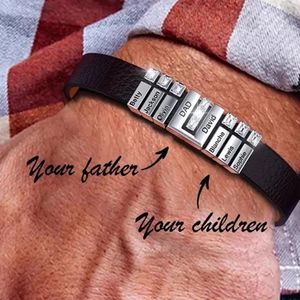 Bangle Gepersonaliseerde Lederen Armband Vaderdag Cadeau Voor Hem Aangepaste Naam Kralen Aangepaste Mannen ArmbandDIY 231023