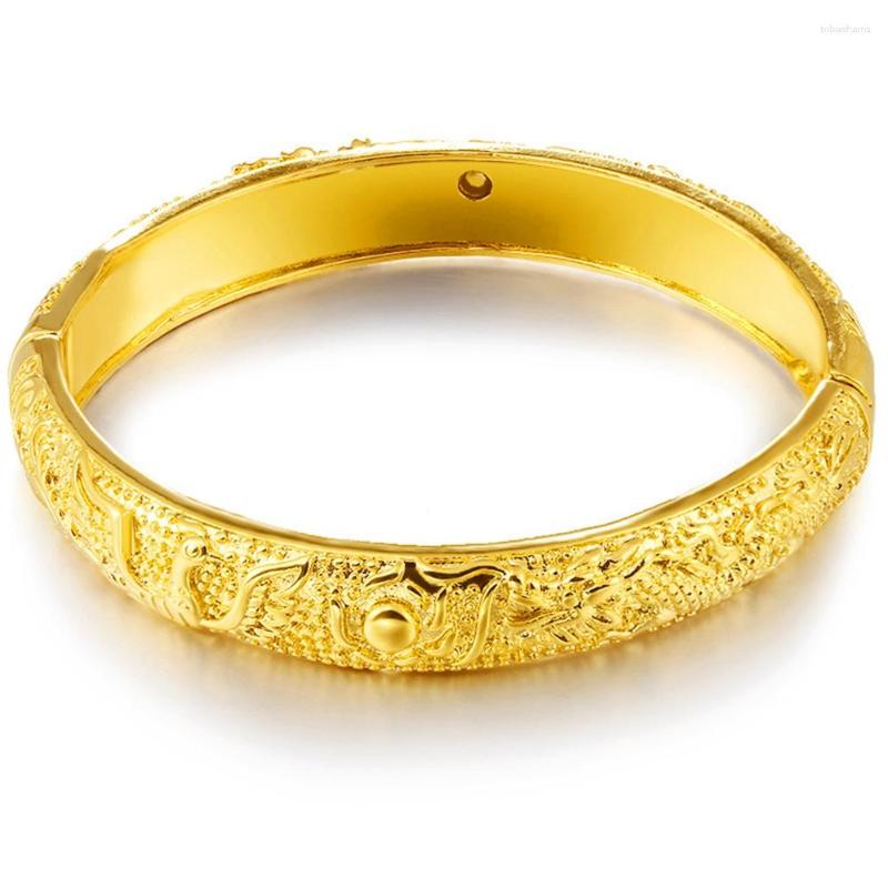 Bangle Phoenix Dragon Pattern Womens Solid Yellow Gold Filled Bracelet Classic Style Wedding Party Accessories