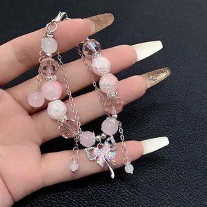 Bracelet rose cristal fleur papillon suspendu perlé douce fraîche femme mode femme Q240522
