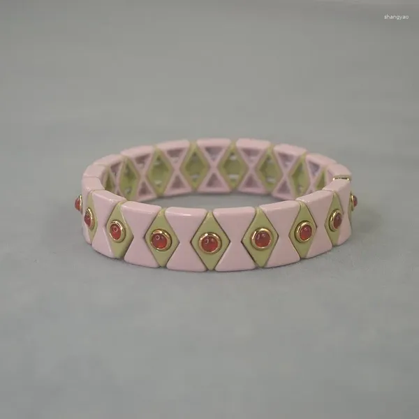 Brazalete Rosa Serie Remaches Pulsera Esmaltada