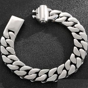 Bracelet en acier inoxydable poli 1314mm hommes sur la chaîne à la main homme bracelet chic style bracelets bijoux accessoire gravable 220831 goutte dhjbs