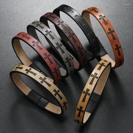 Bangle Polychroom Unieke Eenvoud Retro Gedrukt Cross Lederen Armbanden Bangles Magneet Gesp Armband Mannen Eenvoudige Sieraden Pulsera