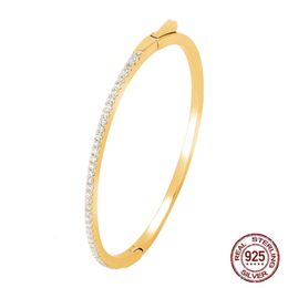 Bracelet Poulisa S925 manchette mince bracelet pour femmes 925 en argent Sterling pavé réglage Moisa Moissan bracelets avec interrupteur Pulseras 231204