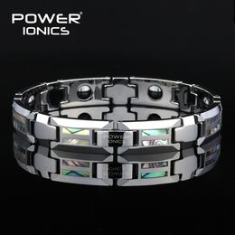 Bracelet Power Ionics Bracelet Magnétique Hommes De Luxe Coquille Naturelle Ne Raye Jamais Bracelets En Acier De Tungstène Pour Les Femmes Croix Bijoux Cadeaux