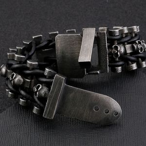 Brazalete Premium para hombre Vintage Punk de acero inoxidable Biker Skull Bracelet Brazalete de cuero trenzado hecho a mano Gothic Male Jewelry Wholesale 230620