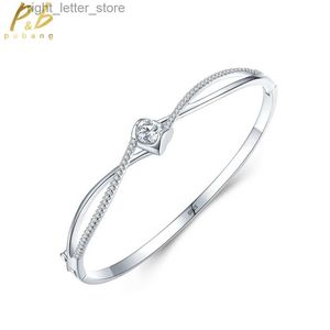 Bangle Pubang Joyería fina Sólido 925 STERLING Silver Luxury Heart Heart Diamond Diamond Pulsera abierta adecuada para regalos de fiesta para mujeres Entrega gratuita YQ240409