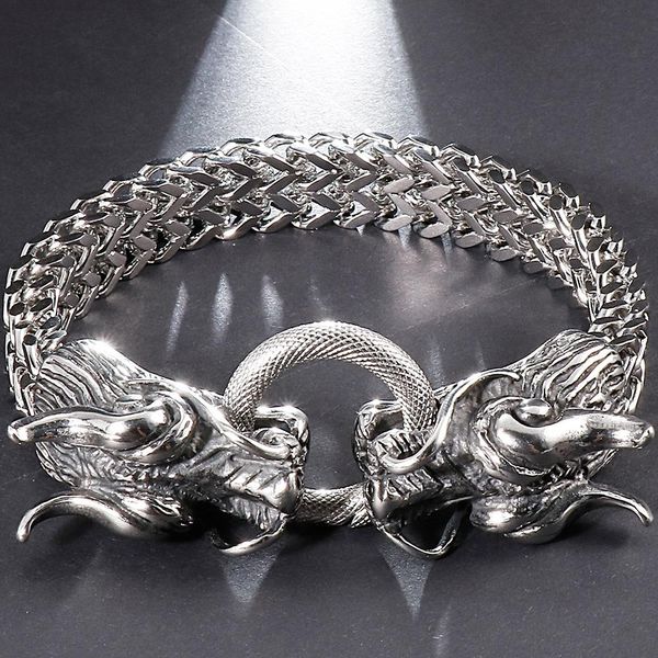 Brazalete Punk Dragon Head Pulsera para hombres en acero inoxidable 9 