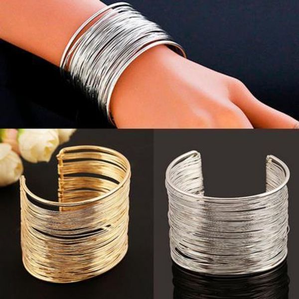 Brazalete Punk Multicapa Cuerdas Pulsera Zinc Aleación Alambre Apertura Puño para Mujeres Brillante Wrap Abierto 230926