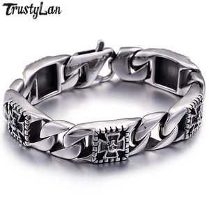 Brazalete Punk Rock Skull Skeleton Pulsera para hombres Sólido 316L Pulseras de acero inoxidable para hombres Joyería gótica masculina Dropshipping al por mayor