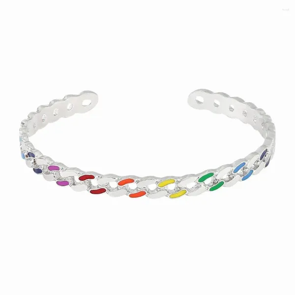 Bracelet Punk couleur argent Bracelets pour femme, alliage métallique cubain coloré émail bohème, accessoires bijoux