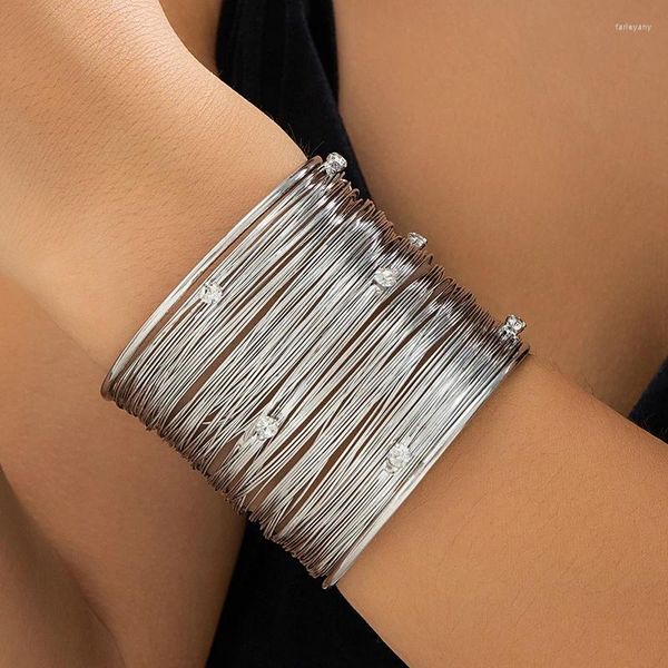 Brazalete estilo Punk corte ancho línea cepillada brazaletes de diamantes de imitación para mujer joyería de moda accesorios minimalistas